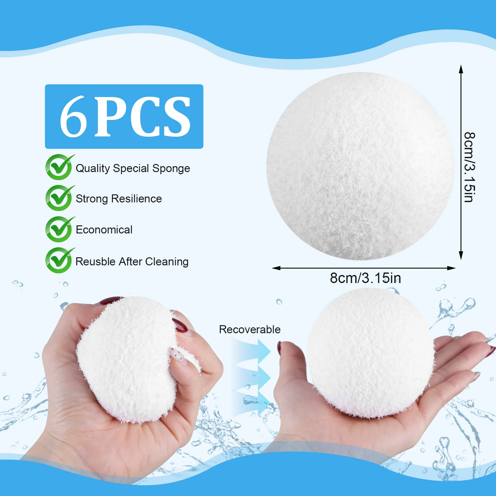 6Pcs Scum Eliminating Ball Reusable Oil Absorbing Sponge Washable Absorber Balls Surface Oil Absorber for Swimming Pools