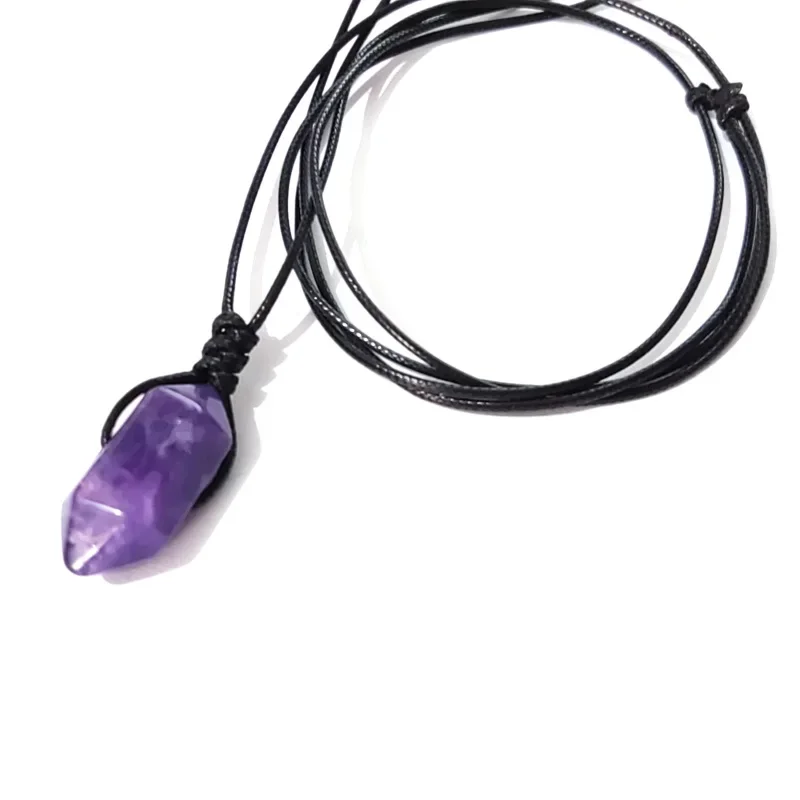 Natural Amethysts Crystal Stone Pendant Adjustable Rope Chain Quartz Collar for Women Men Jewelry  Wholesale