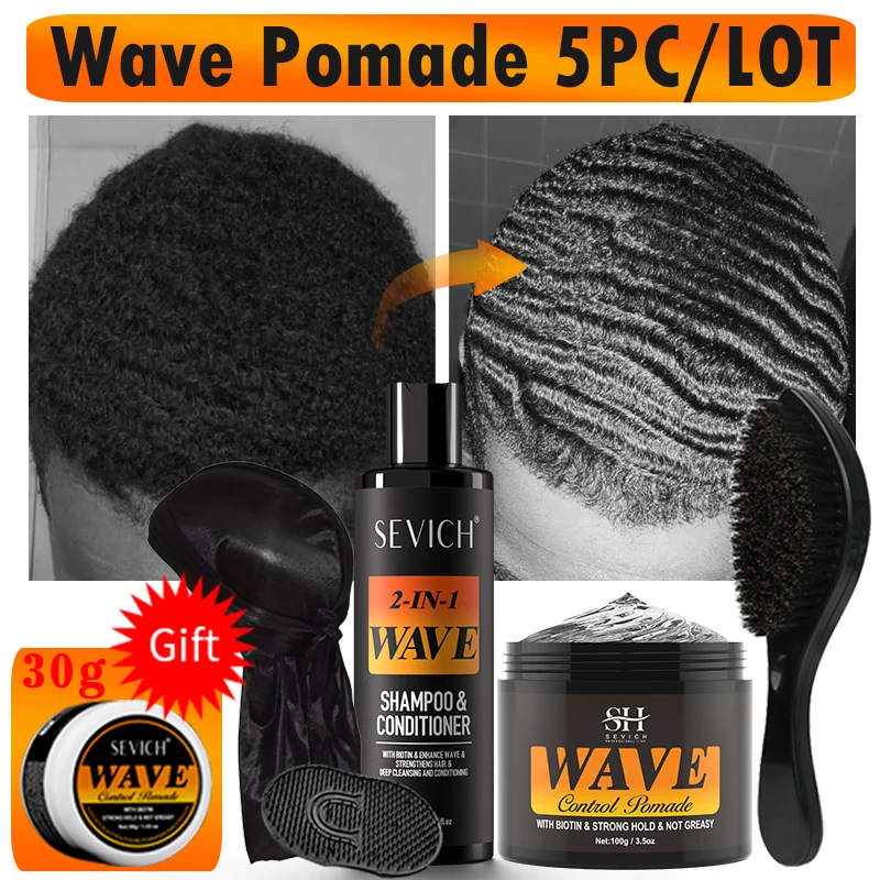 Sevich 360 pomada de Control de ondas profundas estilo brillo sedoso Natural aceite de cabello ondulado con cepillo crema de ondas deportivas para hombres negros africanos