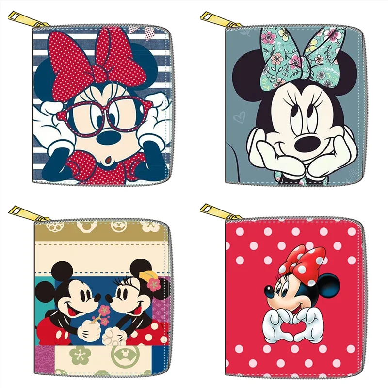 Disney Women's Wallet Mickey Mouse Anime PU Short Wallet Cute Cartoon Multi-function Zip Coin Purse ID Card Holder for Girl