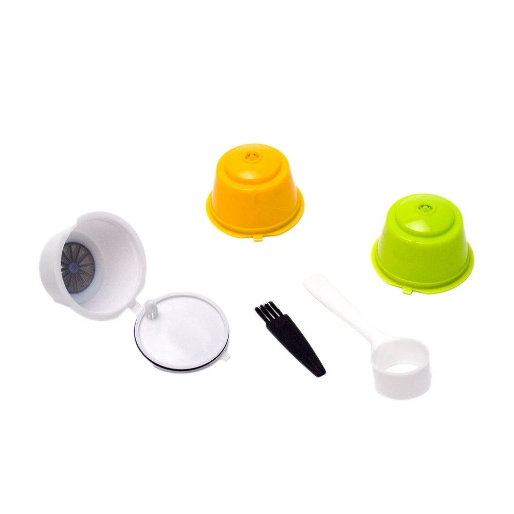 -ESTR 3 Pcs Coffee Capsules Refillable Coffee Capsules Pods Reusable Universal Coffee Filter With Spoon Brush For Dolce Gusto A
