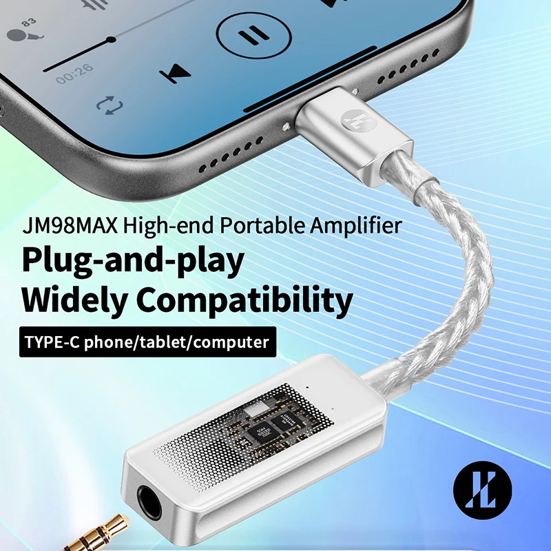 JCALLY JM98MAX Amplificador de fone de ouvido portátil de última geração CS43198 DAC SGM8262 OPAMP 32bit 384kHz DSD256 Tipo C para 3,5 mm JM98 MAX