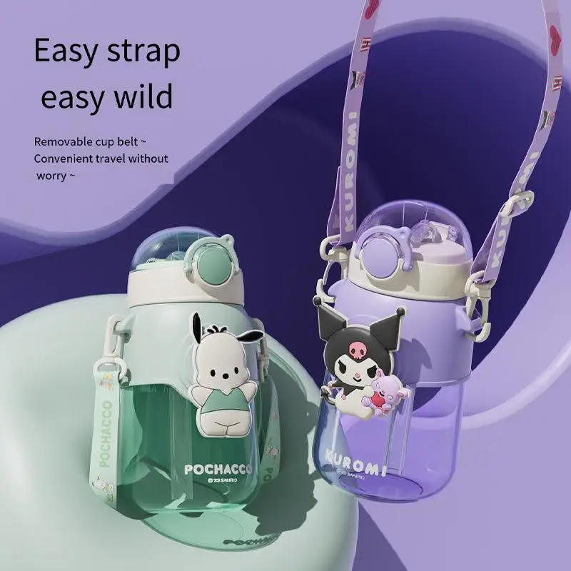 690Ml Large Capacity Sanrio Kuromi Water Bottle Cute Melody Portable Straw Water Cup for Outdoor Sports Fitness Birthday Present