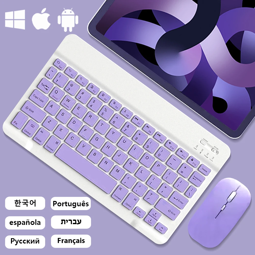

Extra Long Standby Tablet Keyboard For Android Ios Windows Multilingual Purple Bluetooth Wireless Keyboard And Single Mode Mouse