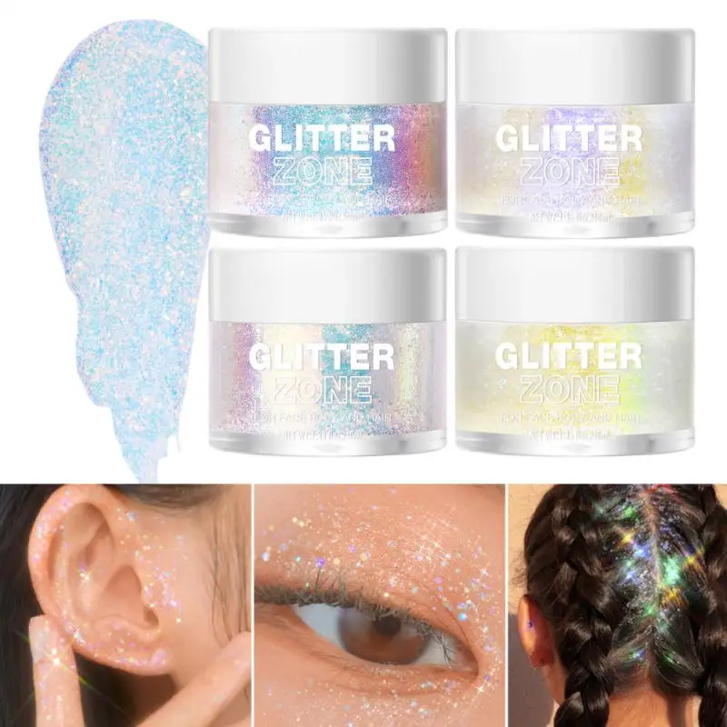 Shinning Gel 4 Color Multifunctional Nail Glitter Gel Hair Face Body Glitter Color Changing Makeup Highlighter Gel 40ml Colorful