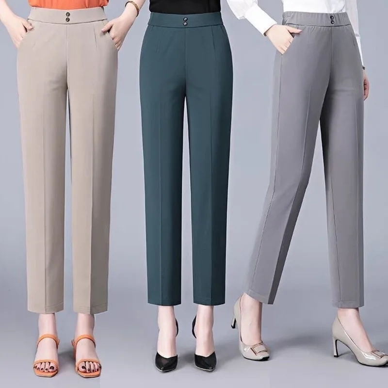 

Women Suits Pants High Waisted Pant Korean Fashion Office Lady Solid Elegant Casual Streetwear Famale Straight Trousers