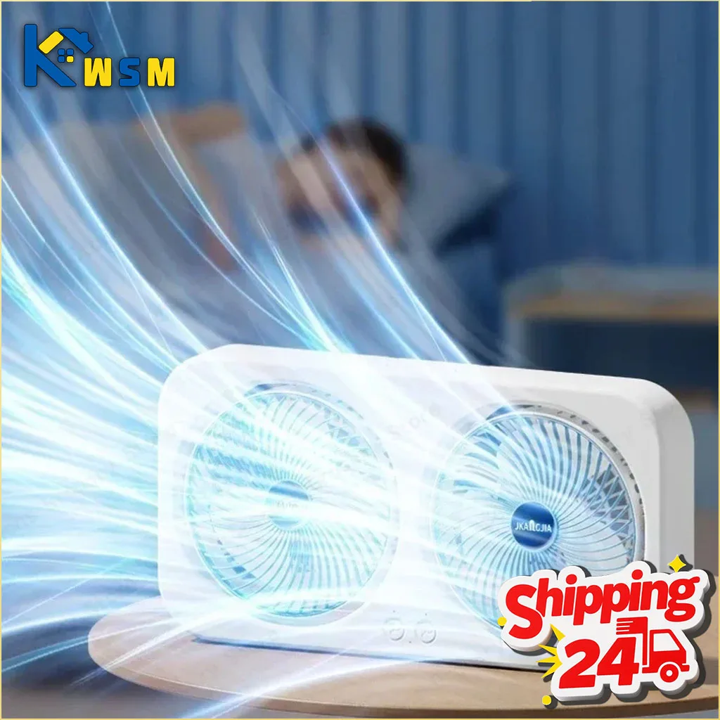 Dual Head Wall Mountable Desk Fan USB Rechargeable 3 Speed Quiet Portable with Large Battery for Living Room Office Dorm