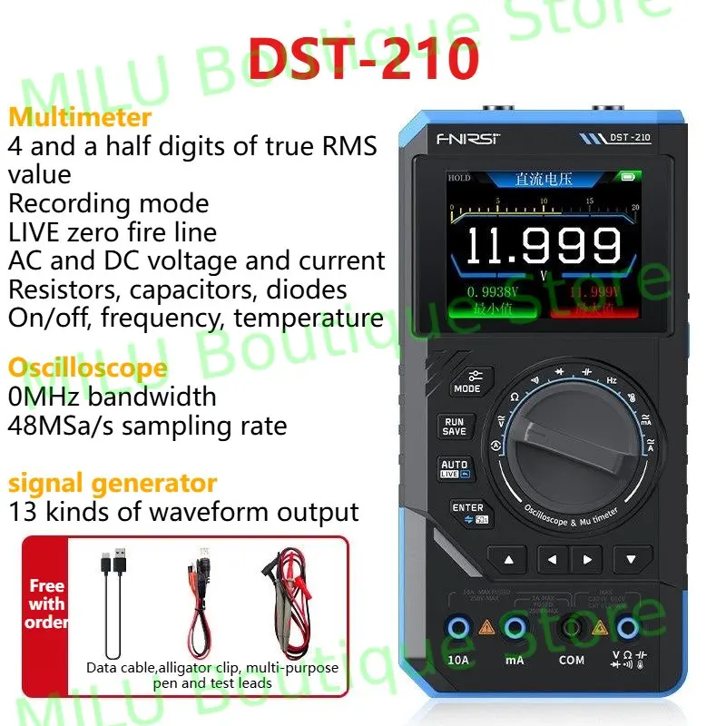 FNIRSI DST-210 3IN1 Digital Multimeter Oscilloscope Signal Source 19999 Counts 10MHz Multifunctional Portable Electrician Tools