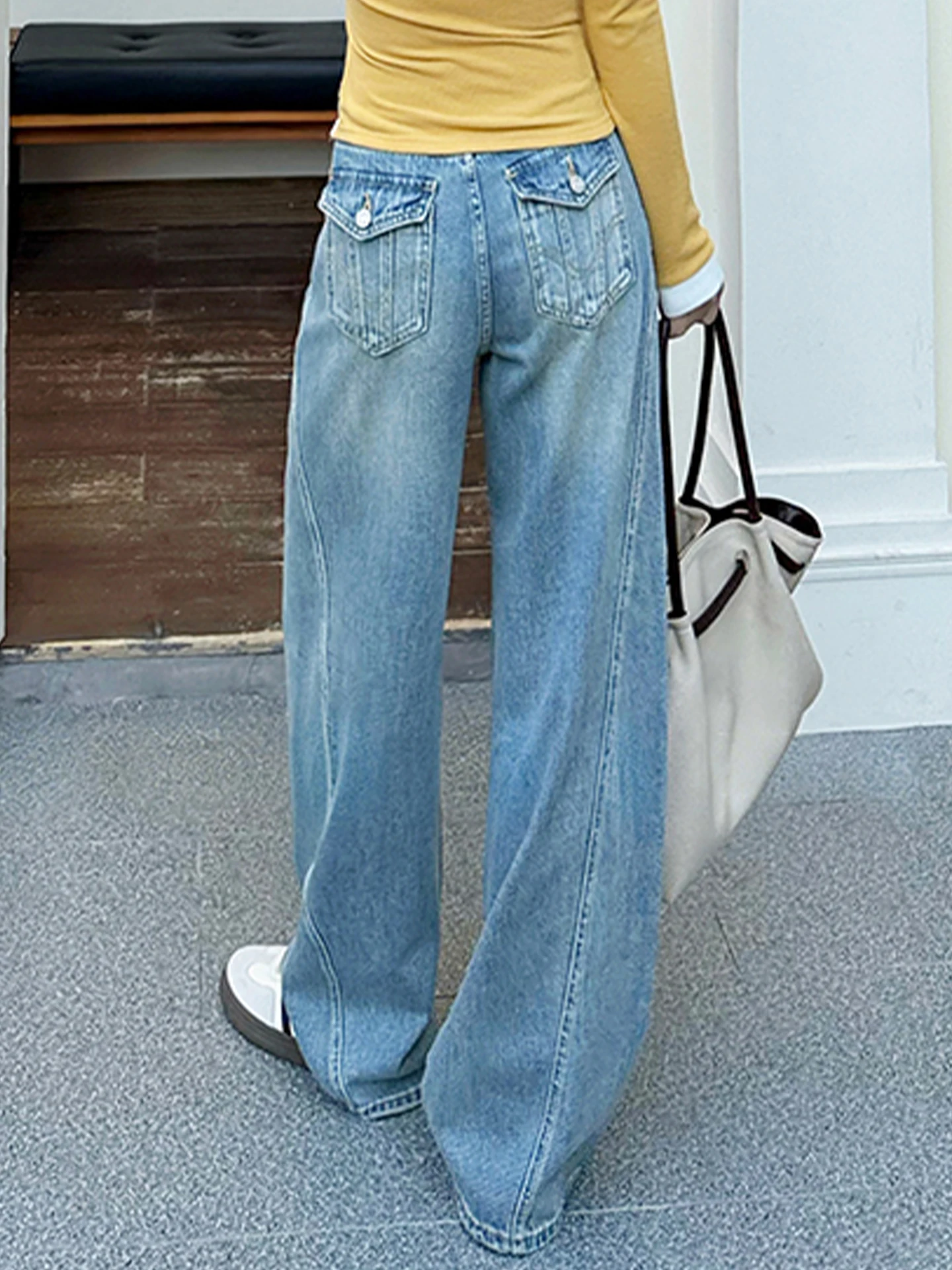 

Женские джинсы с высокой талией и широкими штанинами, весна-осень 2026, новый стиль, джинсовые брюки с эффектом похудения, повседневные, из смесового хлопка