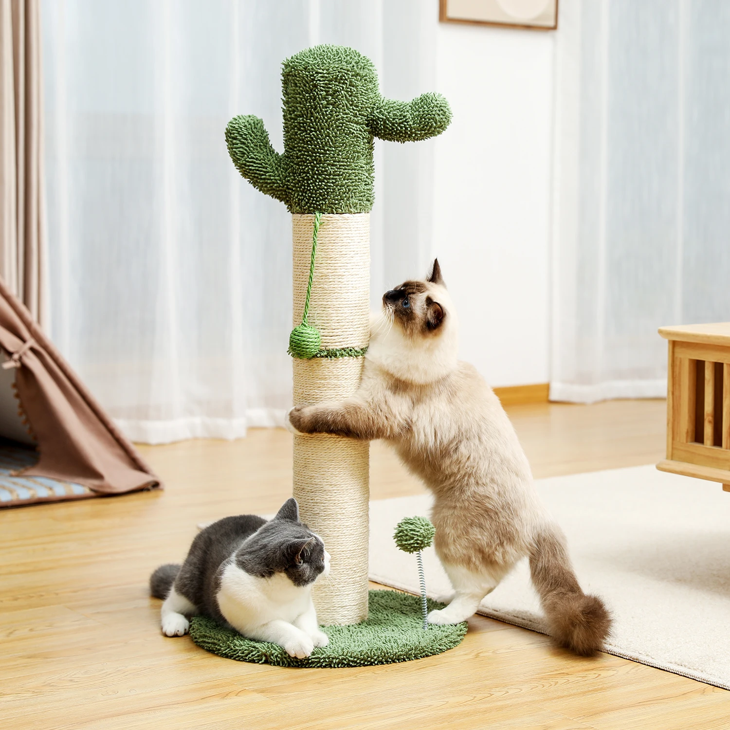 Imagem -02 - Posts de Sctratching do Gato para o Gatinho Cores Escalada Brinquedos Gato Estável Durável Grosso de Sisal Natural Interno do Gato do Cacto com Bola