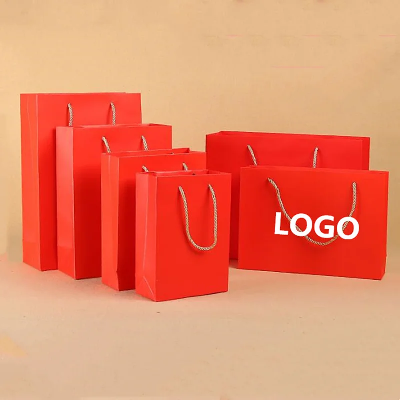 

Red Color Paper Bag 100PCS/LOT Gift Bag Packaging Bag 6 Size Available Can Printing LOGO