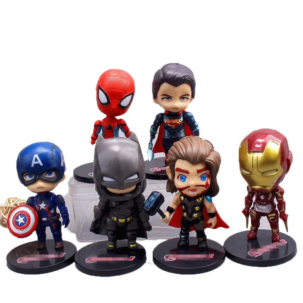 6Pcs Marvel Super Hero Spiderman Iron Man Captain America Decorations Avengers Ornaments for Boys Party Cake Toys Birthday Gifts