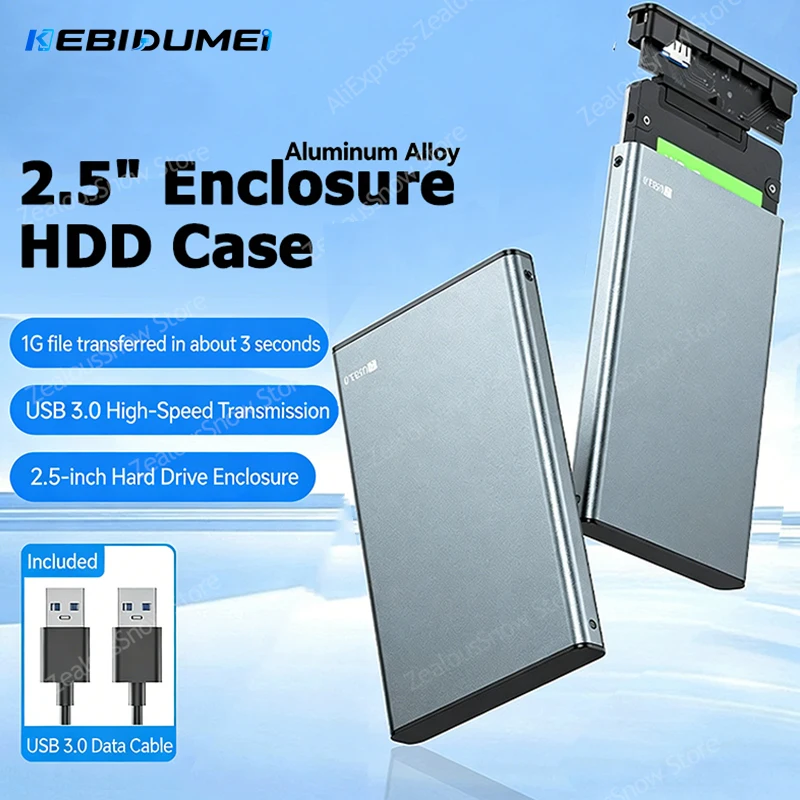 KEBIDUMEI USB 3.0 To 2.5 Inch Hard Drive Case 5Gbps SATA HDD SSD Enclosure Aluminum Alloy External Hard Drive Disk Box for PC
