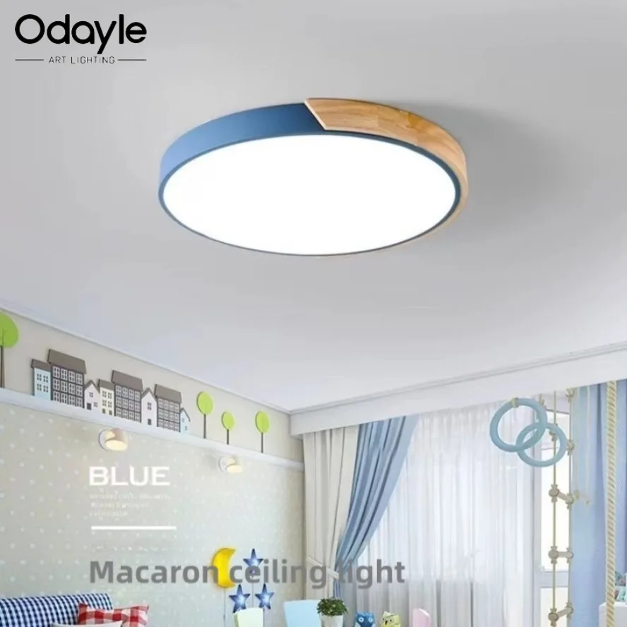 

Nordic LED Ceiling Light Circular Wooden Edge Macaron Creative Home Light Living Room Bedroom Study Balcony Decor Lighting