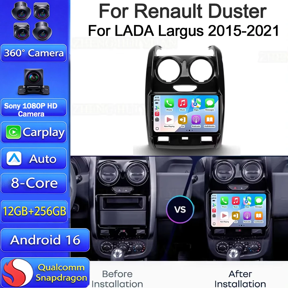 2K For Renault Duster 2015 - 2021 For LADA Largus 2021 Car Radio Multimedia Video Player Navigation Stereo GPS Android 16 BT FM