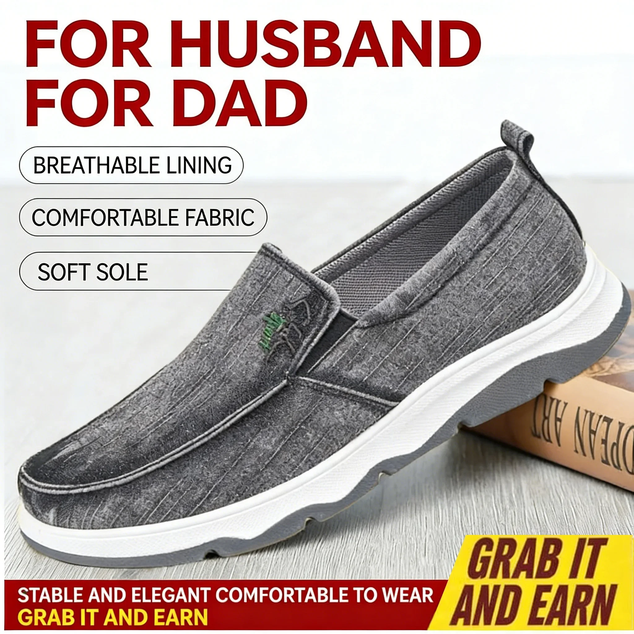 

Men's Casual Slip-On Shoes Lightweight Breathable Canvas Loafers Non-Slip Comfort Walking Shoes for Daily Work Outdoor