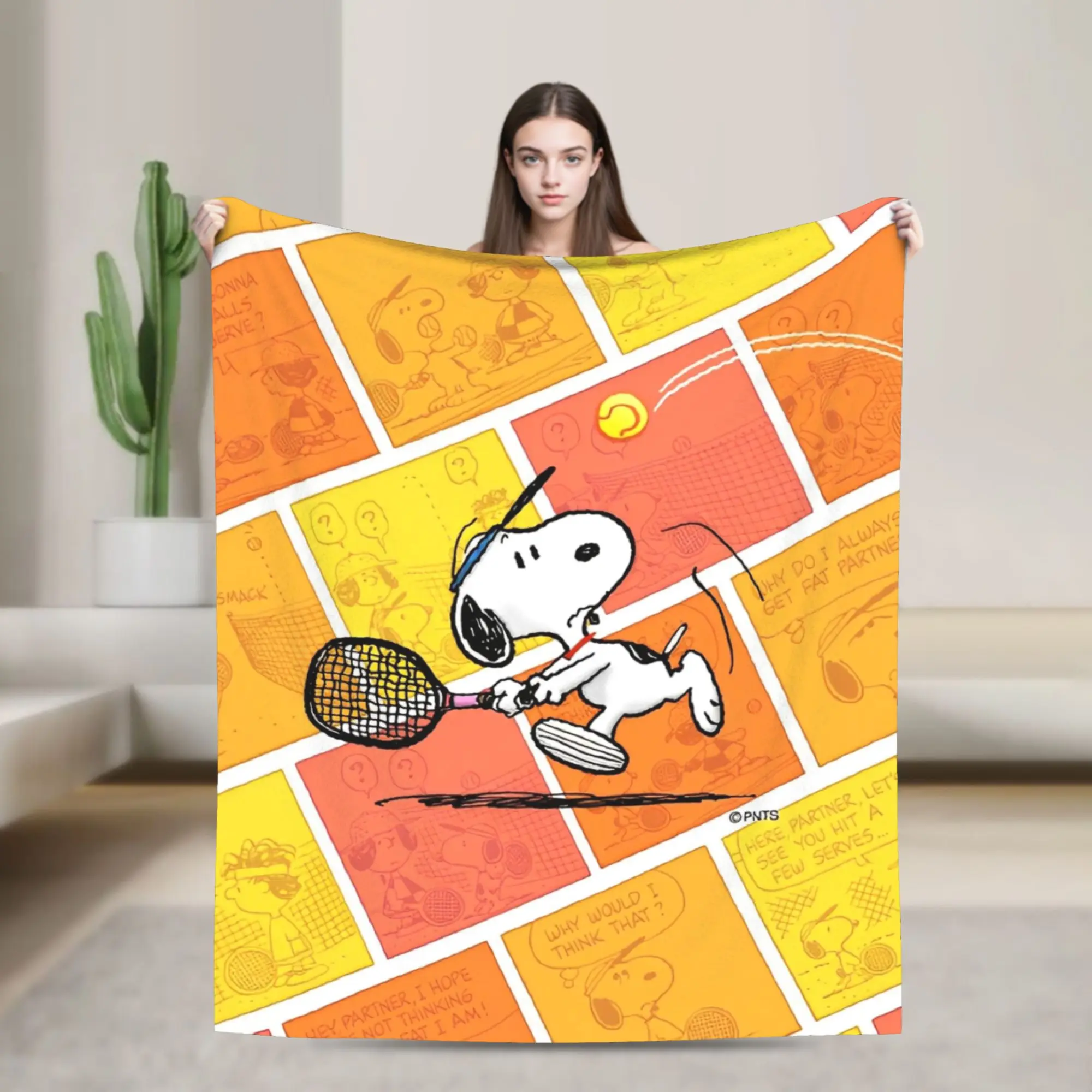 

Snoopy Play Tennis Flannel Blanket Customized Throw Blankets for Bed Sofa Couch 200x150cm Rug Piece