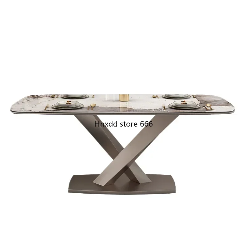 Bright Stone Plate Dining Table Light Luxury Household Small Apartment 4-Person Rectangular Chair Combination Dining Table