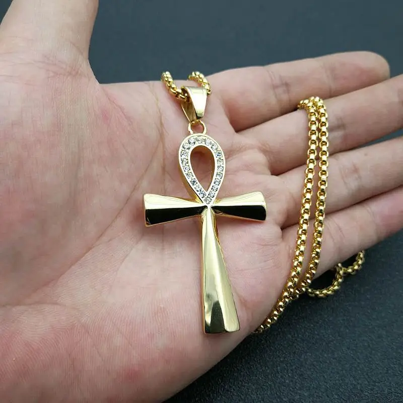 Stainless Steel Titanium Egyptian Ankh Key Vintage Hip Hop Pendant Collar Chains Necklace for Men Women Boy Friend Jewel