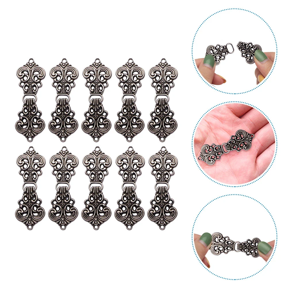 10 Pairs Auspicious Cloud Pattern Hollow Buckle Sewing Crafts Chinese Cheongsam Clothes Pins Vintage Alloy Bride Clothing