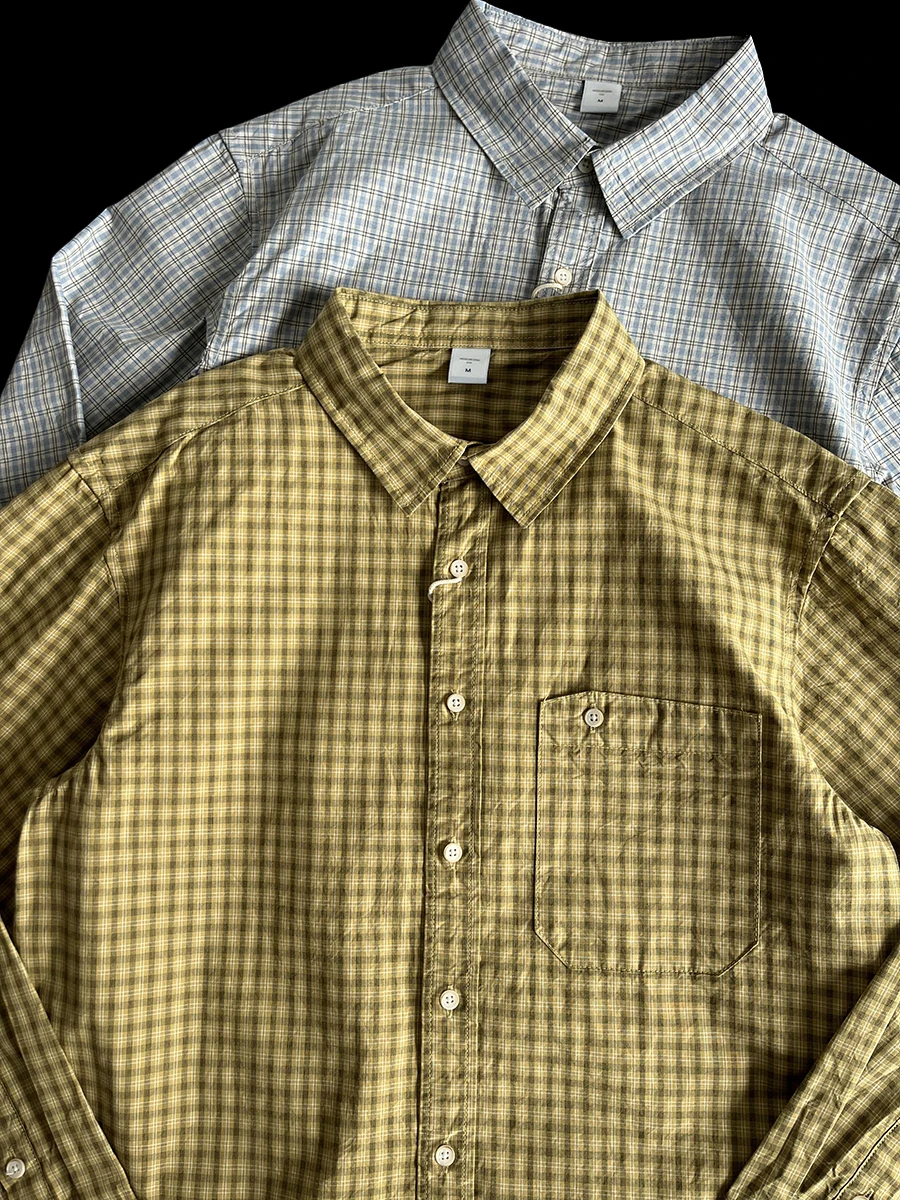 

Рубашка в клетку из чистого хлопка в стиле ретро, свободного кроя, с отложным воротником, модная брендовая модель для пар, для многослойных образов, весенне-осенняя одежда