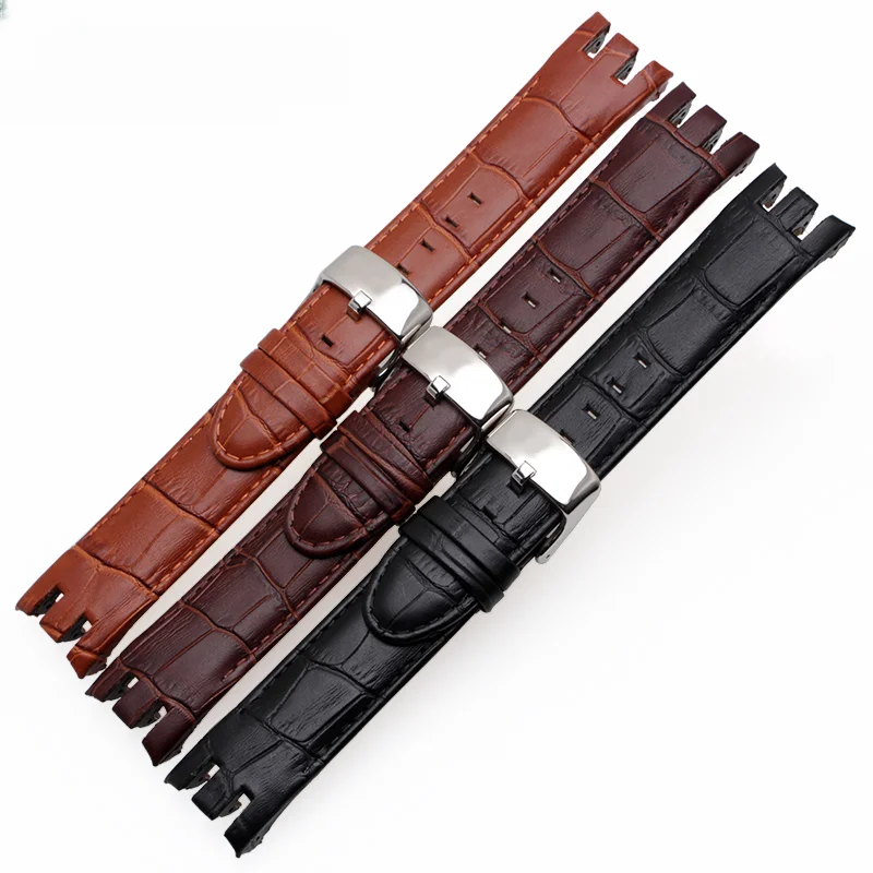 Watchband for Swatch Genuine Leather Watch Strap Yrs403 412 402G Series 21mm Crocodile Pattern Stainless Steel Butterfly Buckle