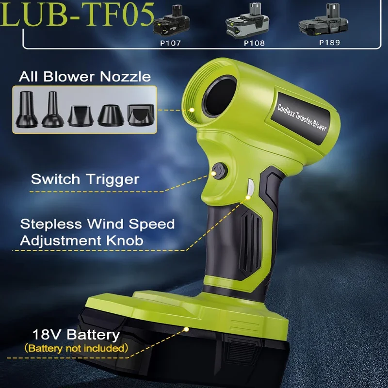

Continuously Variable Speed Brushless Turbo High-speed Hair Dryer Compatible for RYOBI 18V Li-ion Battery for Leaf Sweeping