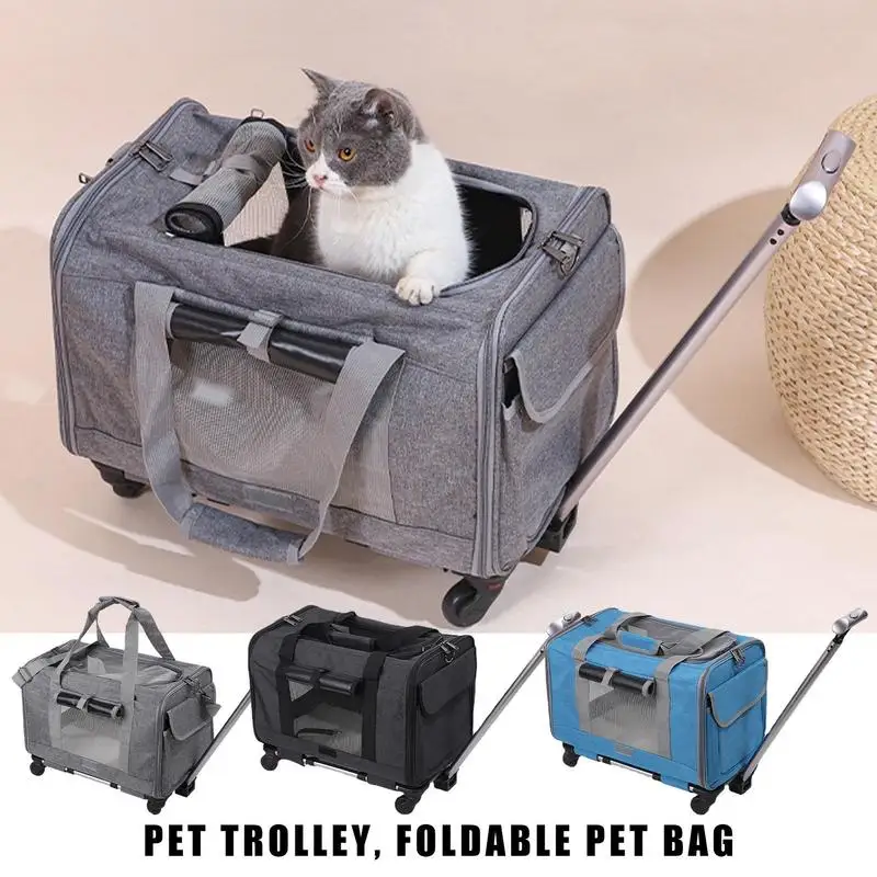 

Pet Trolley Bag Detachable Dog Trolley Case Cat Travel Rolling Carrier Bag with Telescopic Handle Airline Approved Pet Carrier