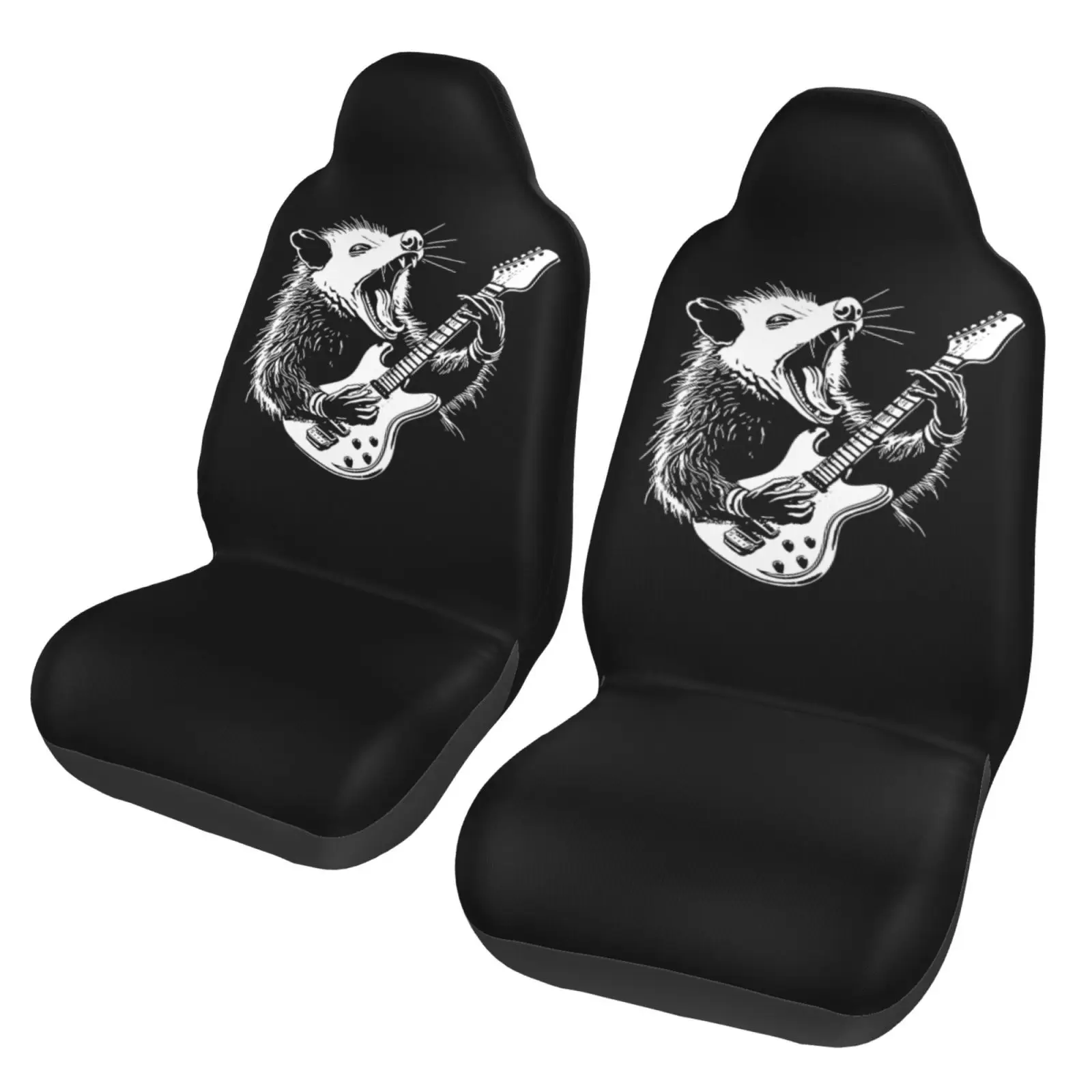 Possum Playing Electric Guitar Front Seat Cover 2 Pcs Universal Vehicle Seat Protector Mat Covers Fit Most Cars Sedan SUV Van