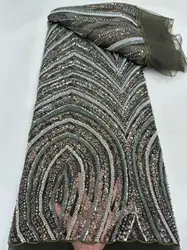 High End Super Top Quality Africa Luxury Design Handmade Embroidery Net Lace With Beads Sequins For Wedding Or Evening Dress