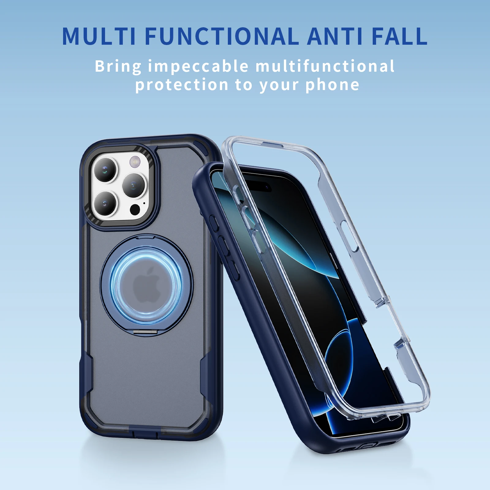 

3 IN 1 Contrast Color Holder Phone Case For iPhone 15 Pro Max iPhone15 Plus Shockproof Stand Hard PC Silicone Cover