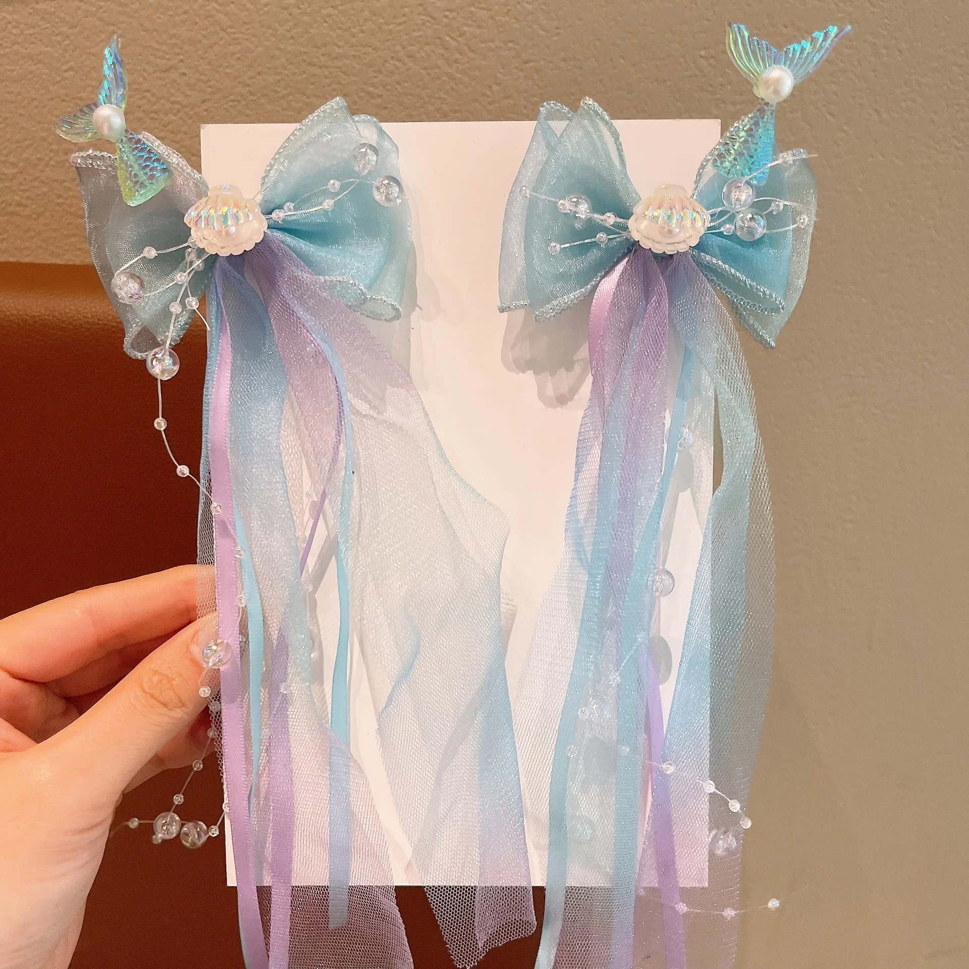 1 Paar verträumte Meerjungfrau-Feen-Haarspange mit Schleifenriemen, Feen-Air-Mesh-Seitenclip, Kinder-Prinzessin-Haarschmuck, Alltags-/Party-Stil – Detail 12