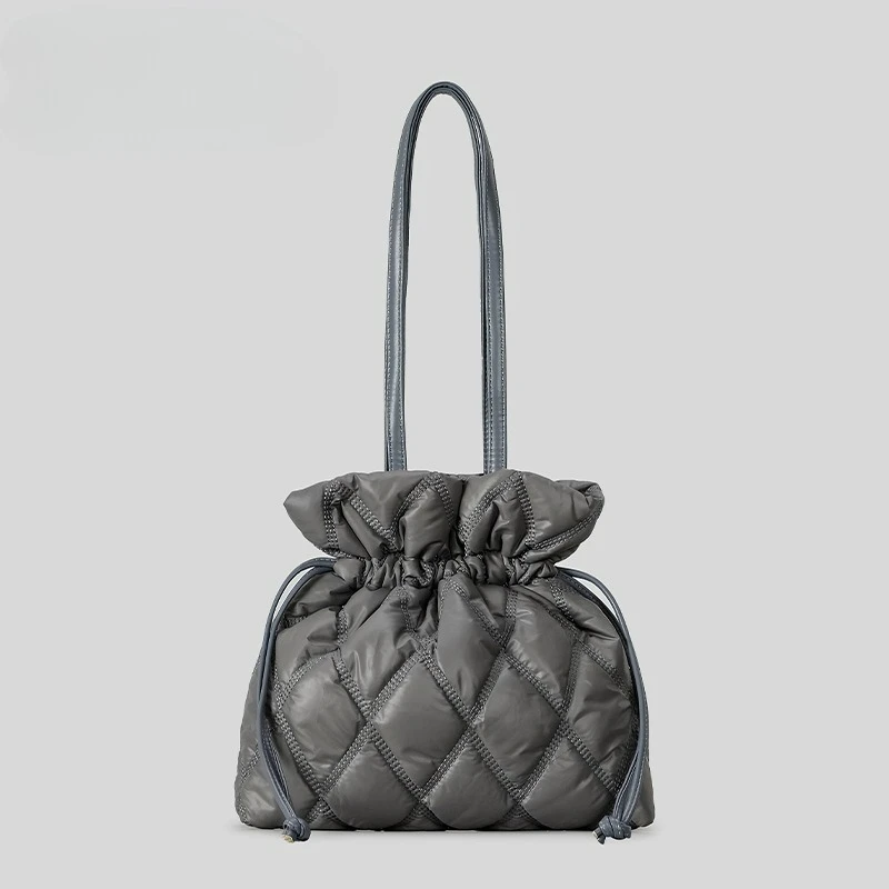 

2025 New Korean Style Drawstring Puff Bucket Bag for Women, Quilted Cloud Crossbody Bag, Wrinkled Casual Shoulder Purse
