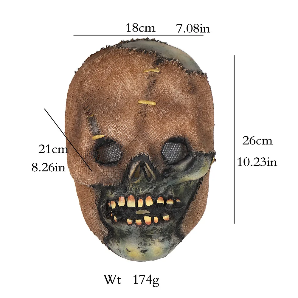 Máscara de monstruo de calavera de Zombie, casco de látex de esqueleto sangriento aterrador, accesorios de disfraces para fiesta de Halloween