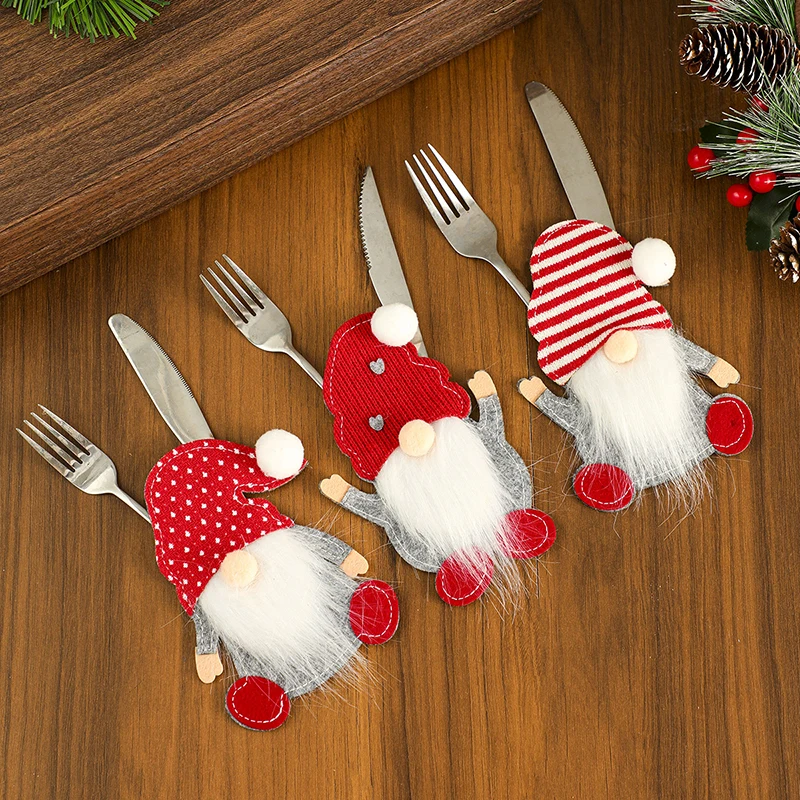 

Santa Cutlery Roll Bag-Christmas Utensil Storage Pouch for Knife&Fork,Portable Holiday Tableware Organizer with Gift Box Design