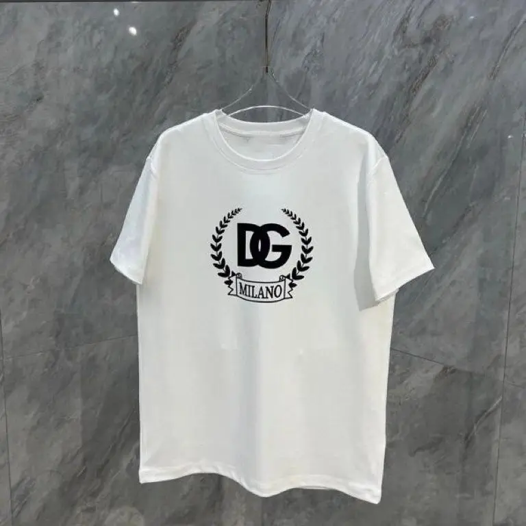 2025 DG High Version Wheat Ear Logo Letter Print Round Neck Loose T-shirt Short Sleeved Pure Cotton Half Sleeved Unisex