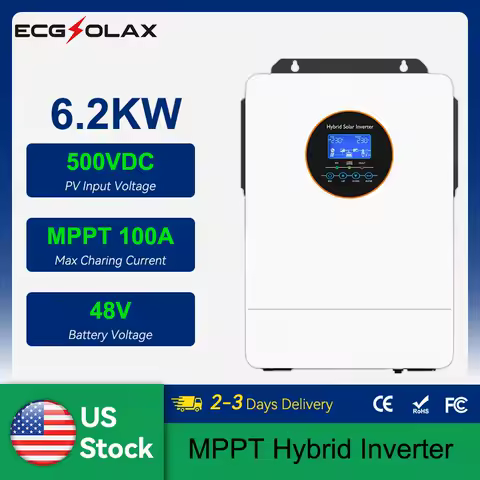 ECGSOLAX Us 6.2KW Hybrid Solar Inverter Pure Sine Wave 48V 120V 240VOff Grid Inverter 100A MPPT Solar Split Phase Inverter