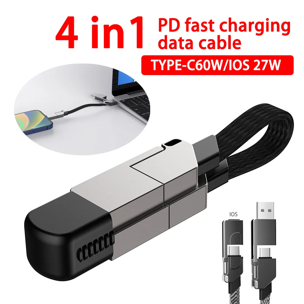 4-in-1 PD 60W USB Type C Data Cable 3A Micro USB Fast Charging Cable for Sumsung Xiaomi POCO Huawei Honor Wire Cable