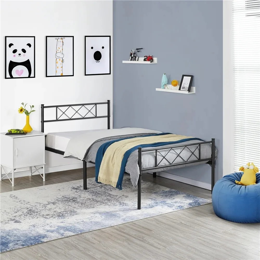 

Bed Bases Metal Platform Twin Bed, Adult, Black, Bed Bases