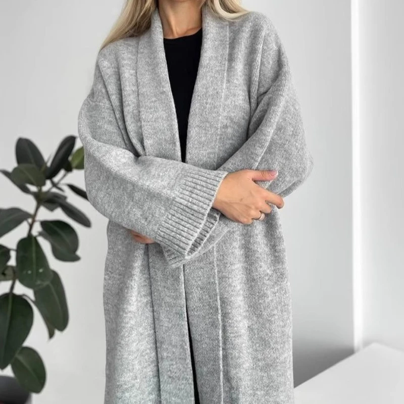 

2025 New Autumn and Winter Elegant Collarless Long Cardigan Sweater Jacket for Women