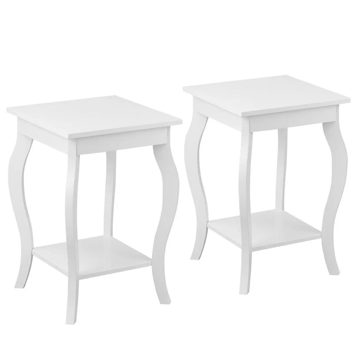 

Set of 2 Accent Side Table Sofa End Table Nightstand Coffee Table w/ Shelf White