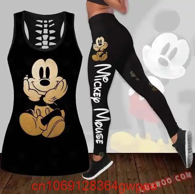 Conjunto de mallas de Yoga de Mickey Mouse para mujer, Leggings de Fitness, chándal de Disney, Top sin mangas recortado, conjunto de Leggings #2