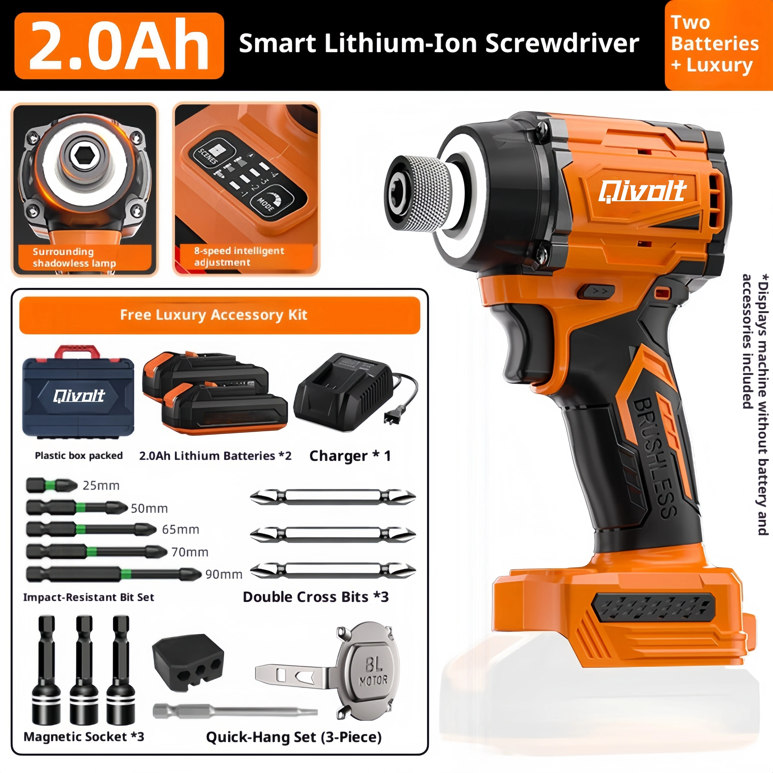 Hotsales Industrial Shadowless Light 20V Brushless Motor Lithium Battery Impact Driver Electric Screwdriver Rechargeable High