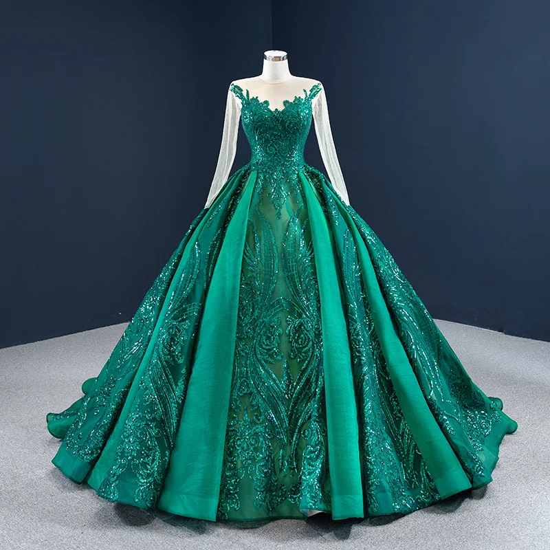 Vestidos de quinceañera verde, vestido de baile de manga larga, apliques de tul hinchado mexicano dulce 16, 15 años