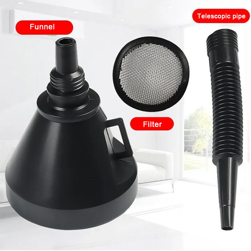 Car Long Stem Funnel Refueling Funnel with Filter Strainer Gasoline Oil Fuel Filling Tools Motorcycle Oil Funnel Car Accessories