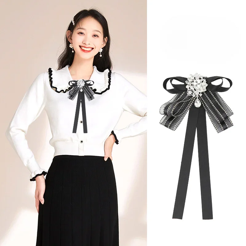 Elegant Women's Bow Brooch | Fragrant Style | Houndstooth Design College Neckline Shirt Accessories Decorative Pin for Clothing