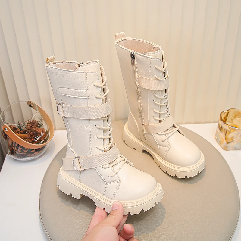Autumn Children Knee Length Boots New British Girls Princess Boots Kids Zipper Comfortable Non Slip Solid Color Long Boots