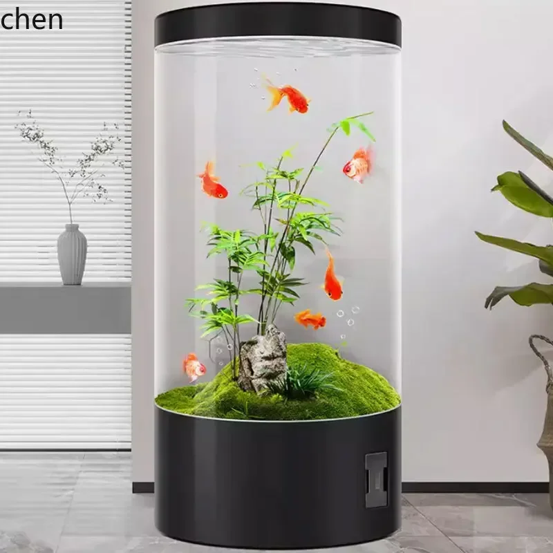 HT cylindrical glass fish tank household floor gold fish tank upper filter aquarium medium and large