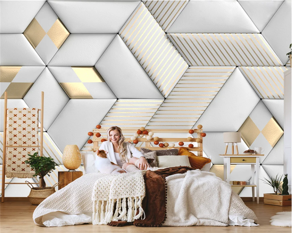 

beibehang New papel de parede TV Background Light Luxury Customization Abstract 8d Geometric Decoration Bedroom Wallpaper