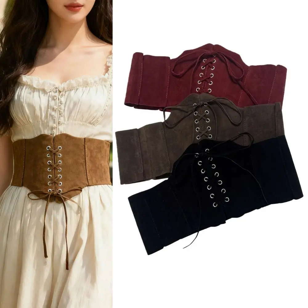 

Fashion Adjustable Pu Leather Corset Spicy Girl PU Leather Brown Cummerbunds Solid Color Slimming Suede Wide Belt Waistband